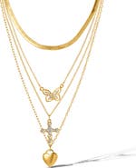Jessica Simpson Layered Butterfly, Cross & Heart Pendant Necklace Set