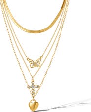 Jessica Simpson Layered Butterfly, Cross & Heart Pendant Necklace Set