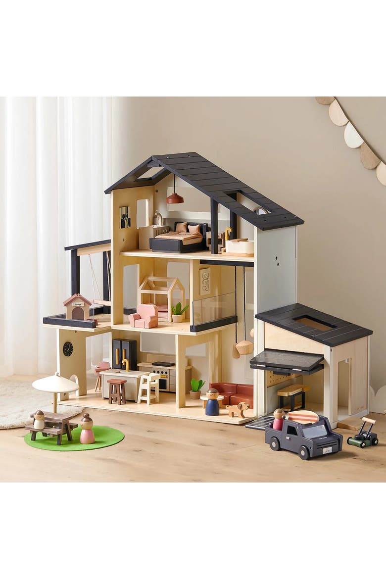 Sweet Family Wooden Dollhouse Set with Garage and Family Dolls for Kids, Alternate, color, Multicolor
