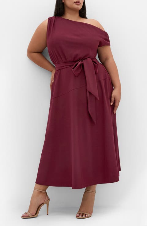 Kate One-Shoulder Crepe Midi Dress (Plus)