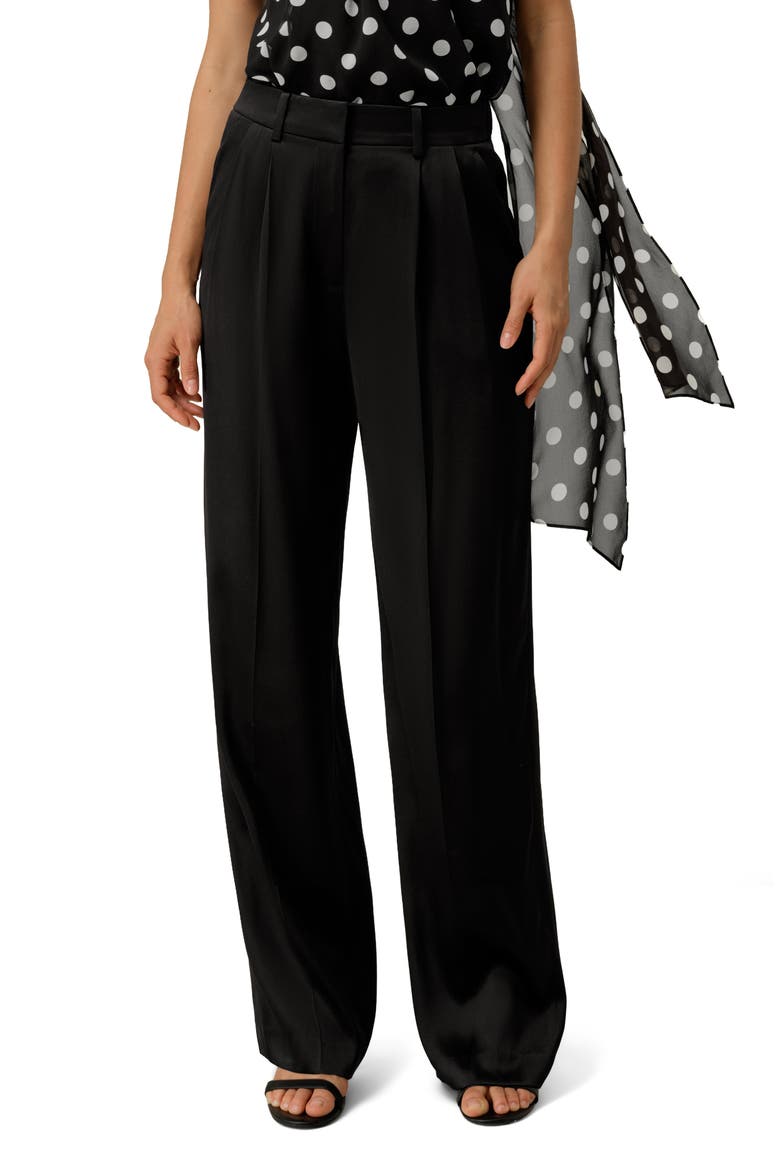 Women's Double Faced  Silk Charmeuse Straight Leg Pants, Main, color, Black