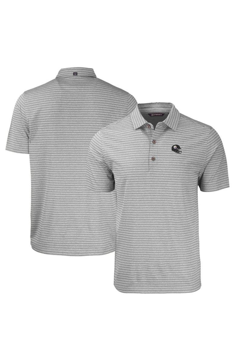 Cutter & Buck Men's Cutter & Buck  Heather Gray Pittsburgh Steelers Helmet Forge Eco Heather Stripe Stretch Recycled Polo, Main, color, 