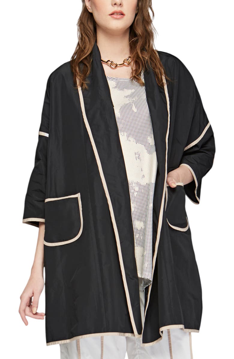 LUUKAA Seraph Kimono-Style Memory Taffeta Duster, Main, color, Black