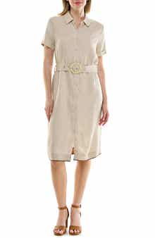 Embroidered Short Sleeve Midi Shirtdress