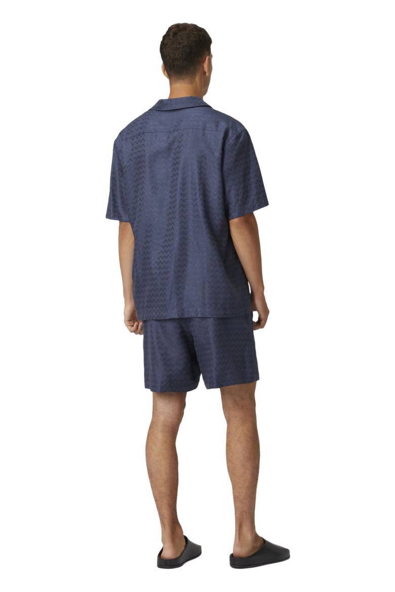 Cotton, Viscose And Linen Bowling Shirt With Shiny Zigzag Pattern, Alternate, color, Blue