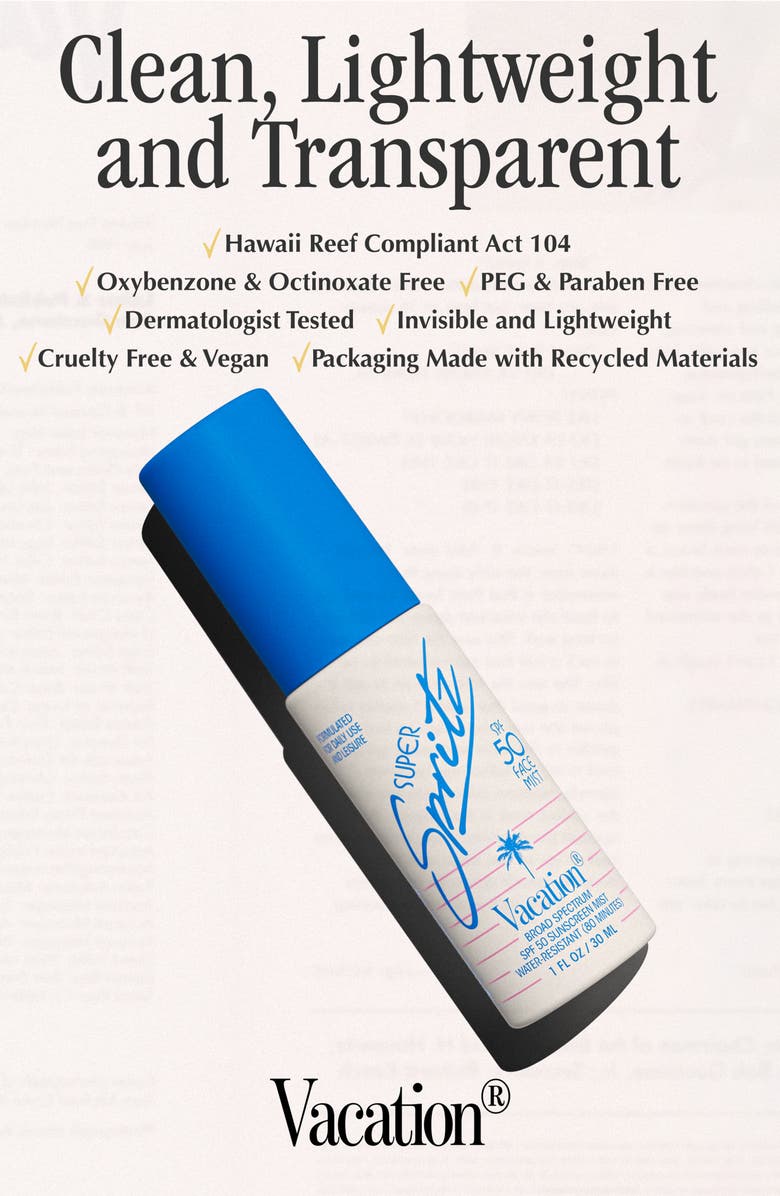 Vacation SPF 50 Super Spritz Face Mist Sunscreen, Alternate, color, 