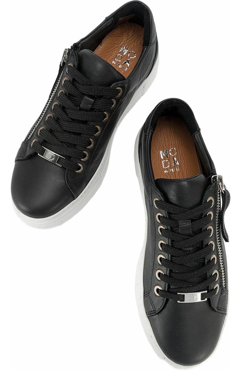 Forever & Always Shoes Beryl Leather Zip Sneaker, Alternate, color, Black Leather
