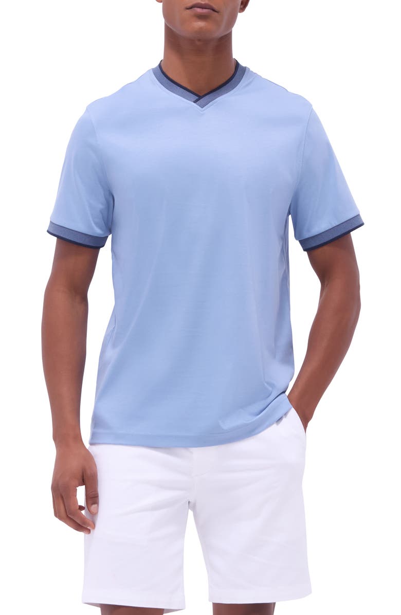 Bugatchi Pima Cotton V-Neck T-Shirt, Main, color, Air Blue