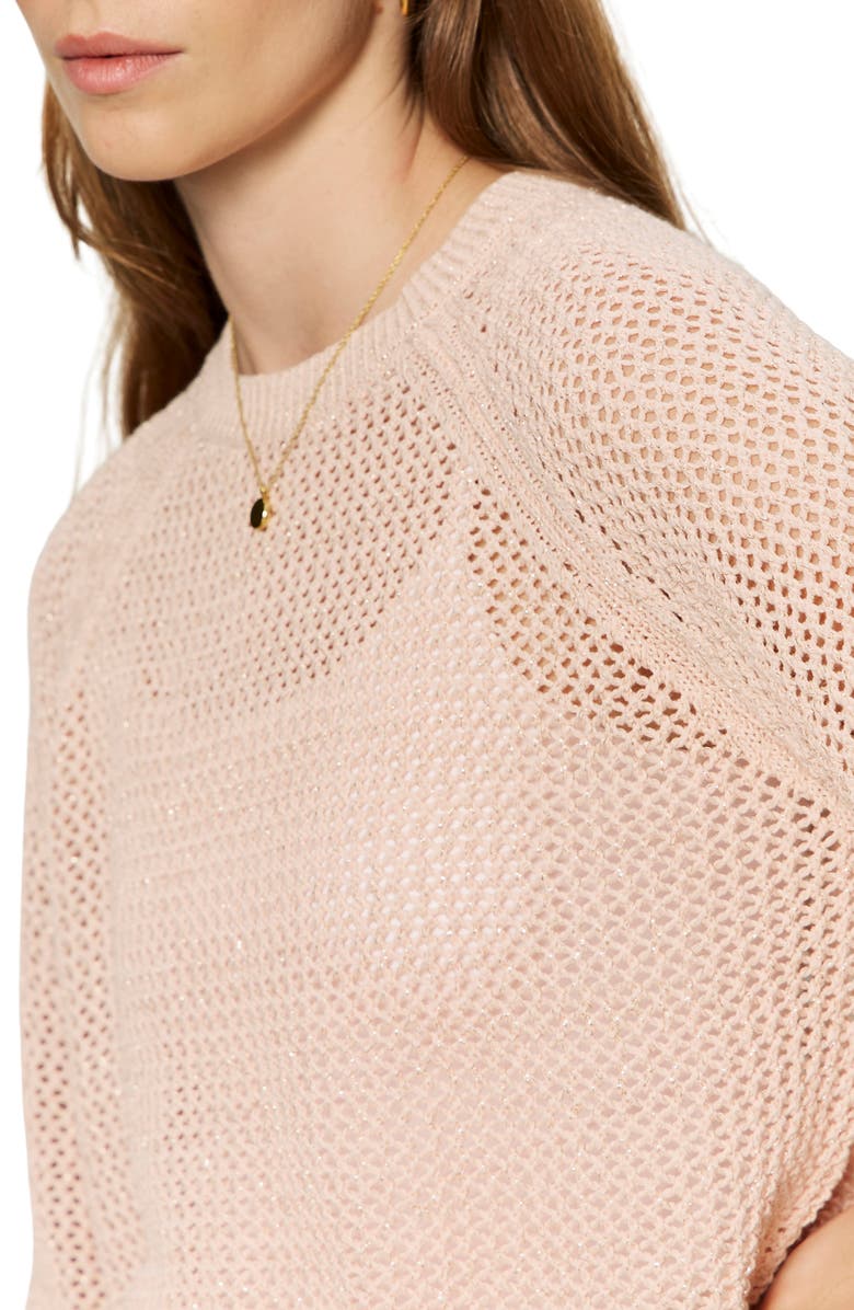 Sanctuary Metallic Openwork Sweater Top, Alternate, color, Washed Salmon Pink