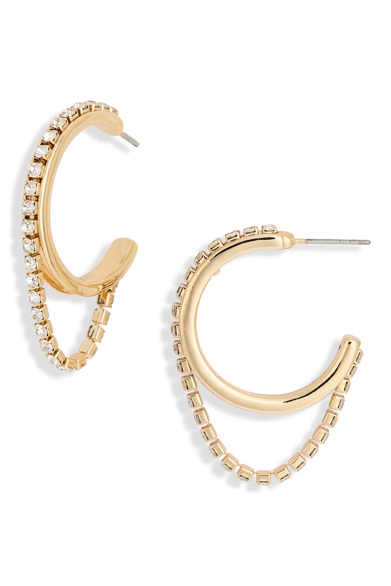 Draped Crystal Chain Hoop Earrings, Main, color, CLEAR- GOLD