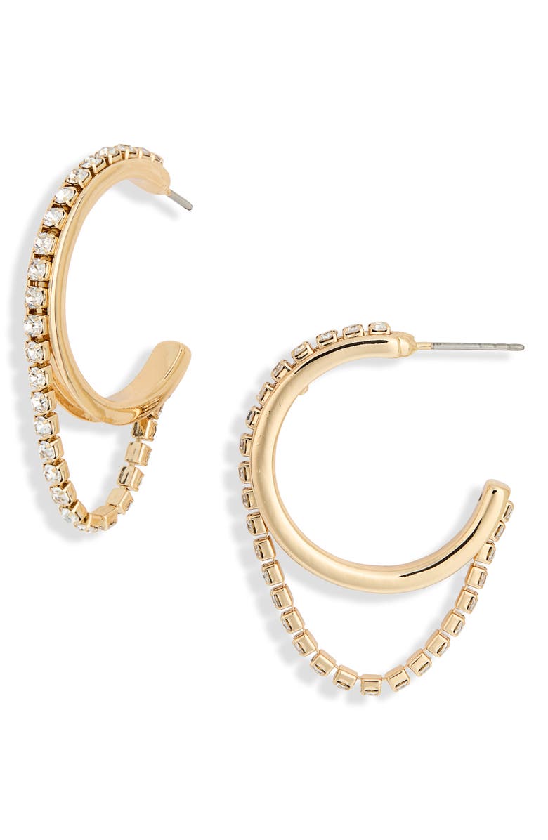 NORDSTROM RACK Draped Crystal Chain Hoop Earrings, Main, color, Clear- Gold