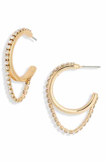Draped Crystal Chain Hoop Earrings