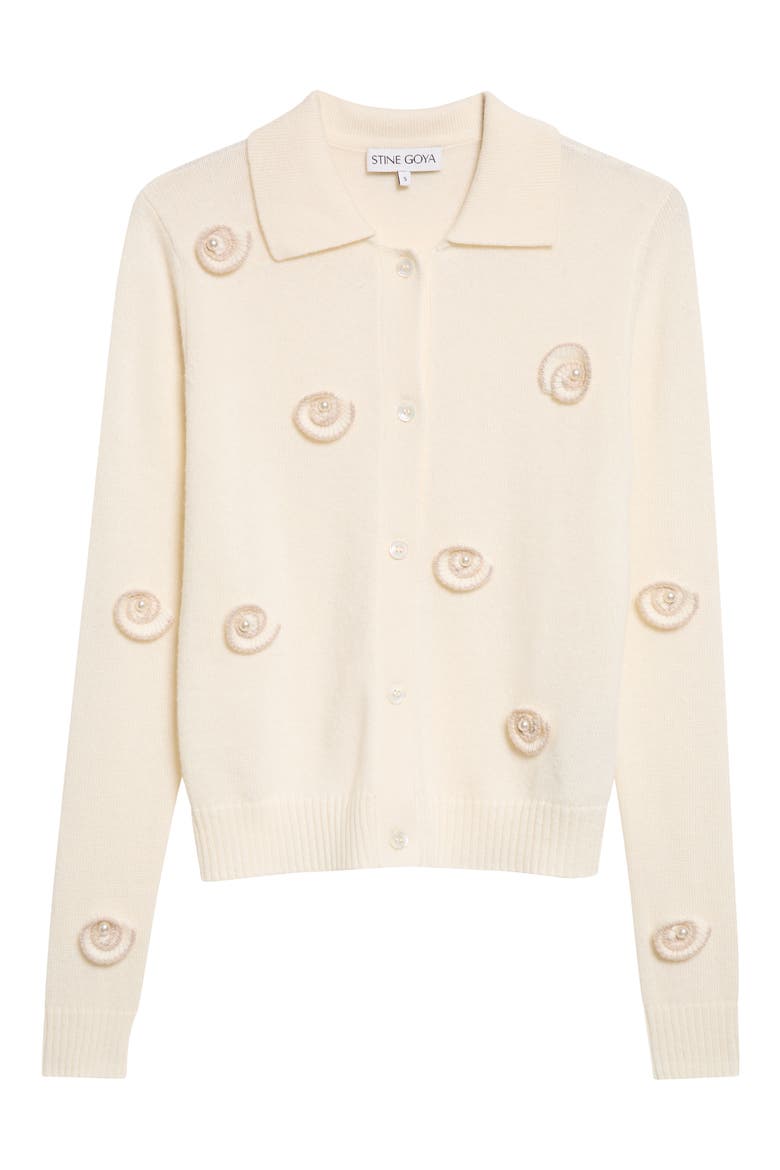 Embellished Shell Appliqué Cardigan, Main, color, CREAM