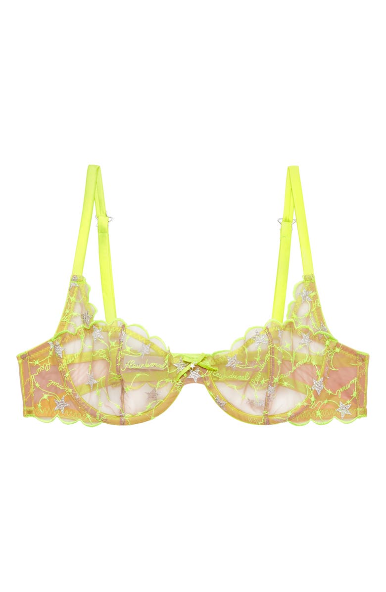 Fleur Du Mal Etoile Embroidered Balconette Bra, Alternate, color, Neon Yellow