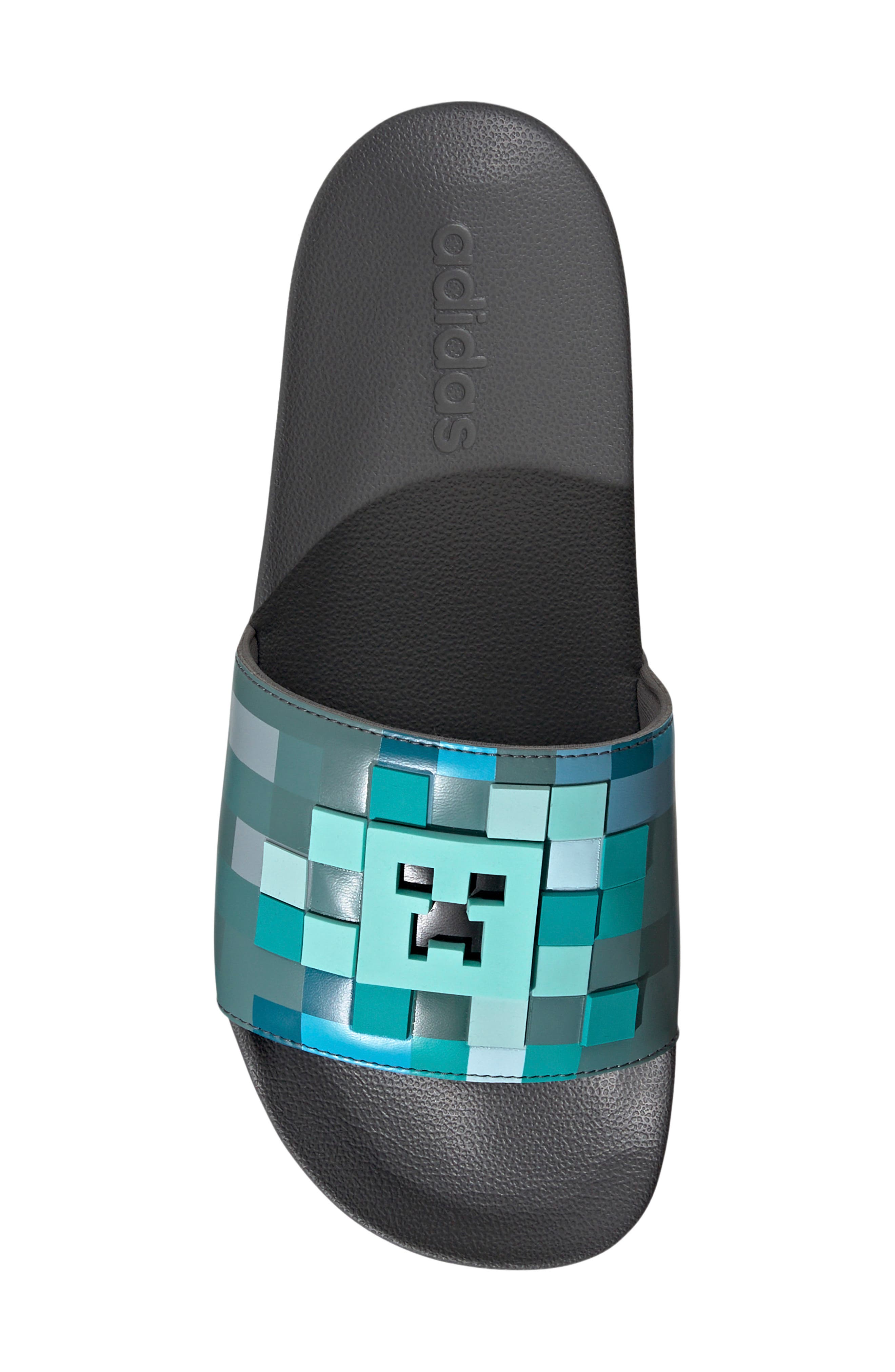 Adilette Shower Minecraft Slide Sandal, Alternate, color, GREY/ GREY/ GREY