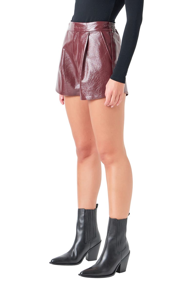 Shiny Faux Leather Shorts, Alternate, color, BURGUNDY