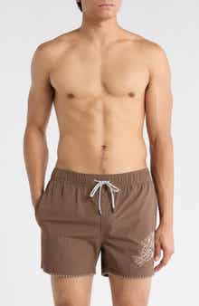 Vintage Summer Embroidered Shortie Volley Swim Trunks