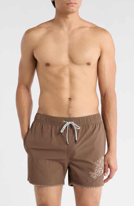 Vintage Summer Embroidered Shortie Volley Swim Trunks