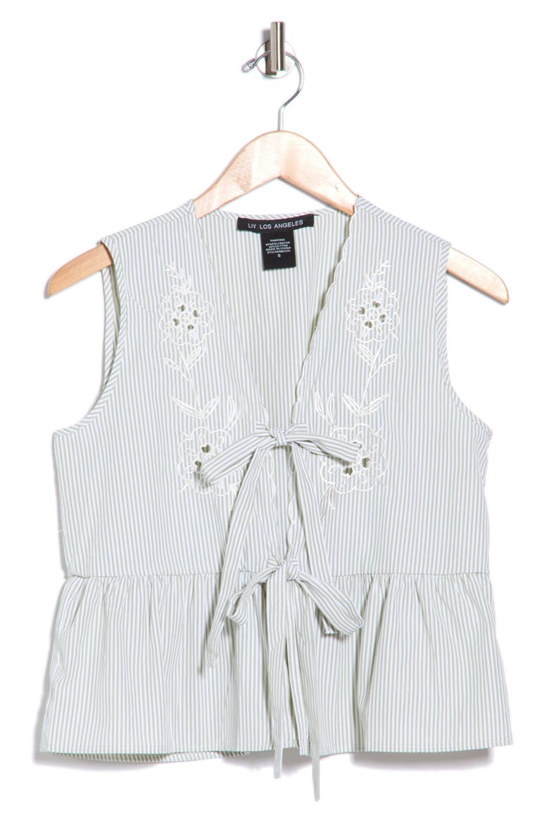 Embroidered Peplum Sleeveless Top, Main, color, SAGE/ WHITE