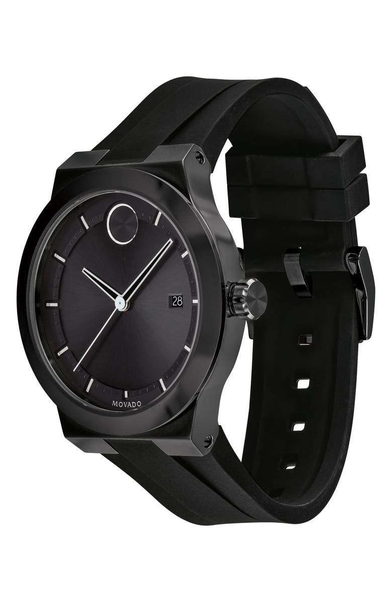 Movado Bold Fusion Silicone Strap Watch, 42mm, Alternate, color, Black Dial