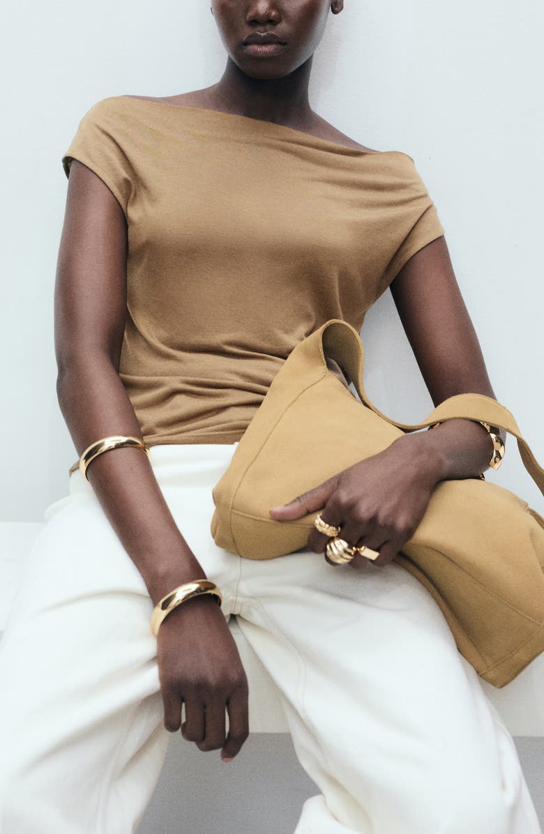 MANGO Drape Neck Top, Alternate, color, Khaki