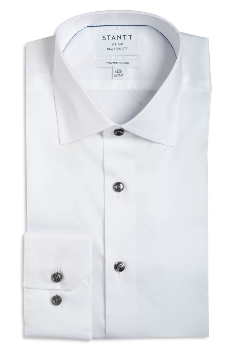 Stantt Contemporary Fit Wrinkle Resistant Cotton Twill Dress Shirt, Main, color, White/ Charcoal