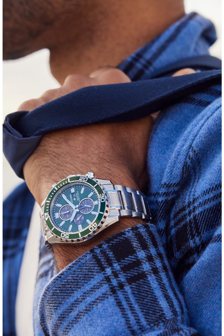 Promaster Dive Eco-Drive Bracelet Watch, 46mm, Alternate, color, GREEN/ SILVER-TONE