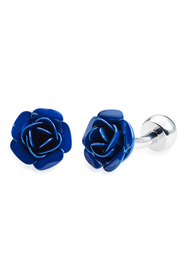 Men's Blue Rose Brass Cuff Links, Main, color, BLUE