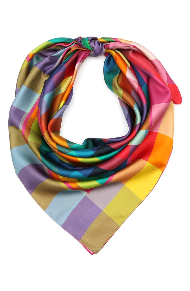 Kurt Geiger London Rainbow Check Square Silk Scarf, Main, color,