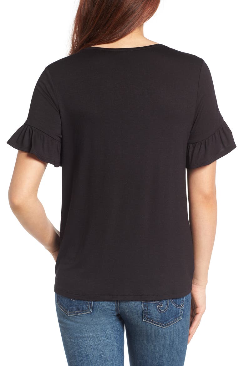 Bell Sleeve Tie Front Top, Alternate, color, BLACK