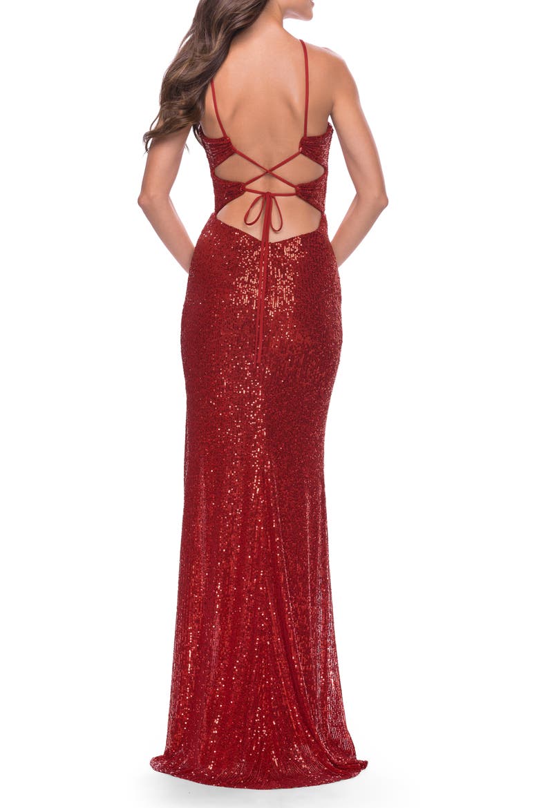 Stretch Sequin Dress with Unique Front Cut Outs, Alternate, color, Red