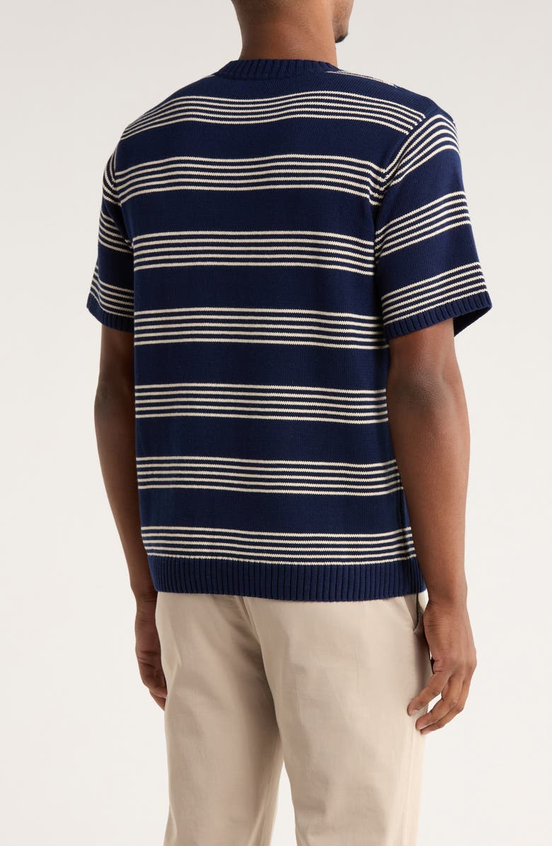 Percival Fiction Stripe Short Sleeve Cotton Crewneck Sweater, Alternate, color, Navy
