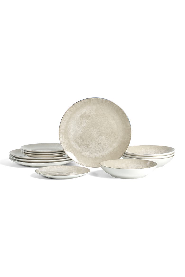 Onyx 12-Piece Dinnerware Set Porcelain, Service for 4, Main, color, Beige and Gold