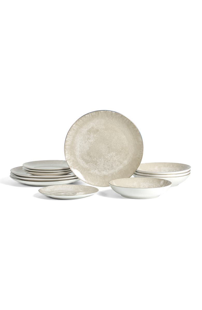 Christian Siriano Onyx 12-Piece Dinnerware Set Porcelain, Service for 4, Main, color, Beige And Gold