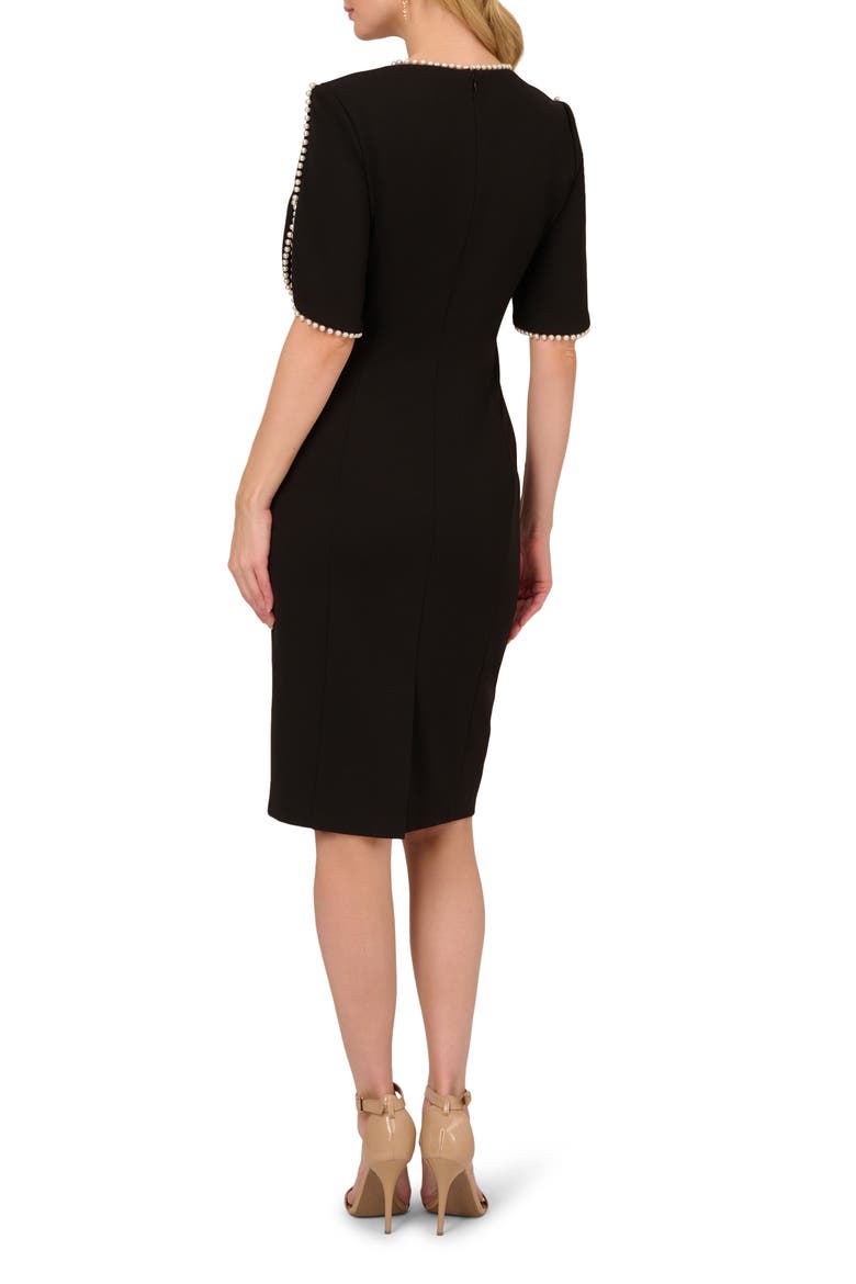 Imitation Pearl Detail Crepe Sheath Dress, Alternate, color, BLACK