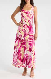 Palm Print Tiered Maxi Dress