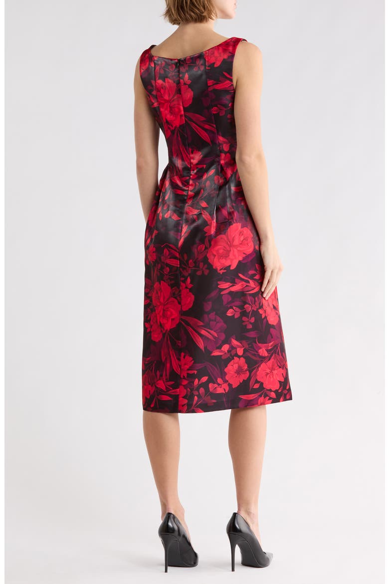 Floral Mikado Fit and Flare Dress, Alternate, color, RUBY