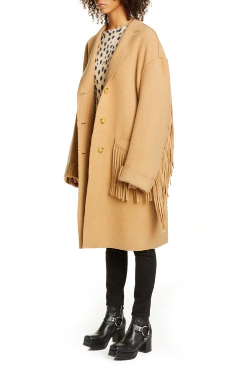 Fringe Trim Wool Blend Coat