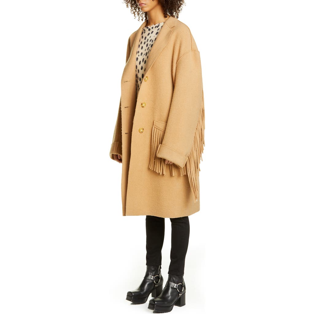 R13 Fringe Trim Wool Blend Coat In Brown