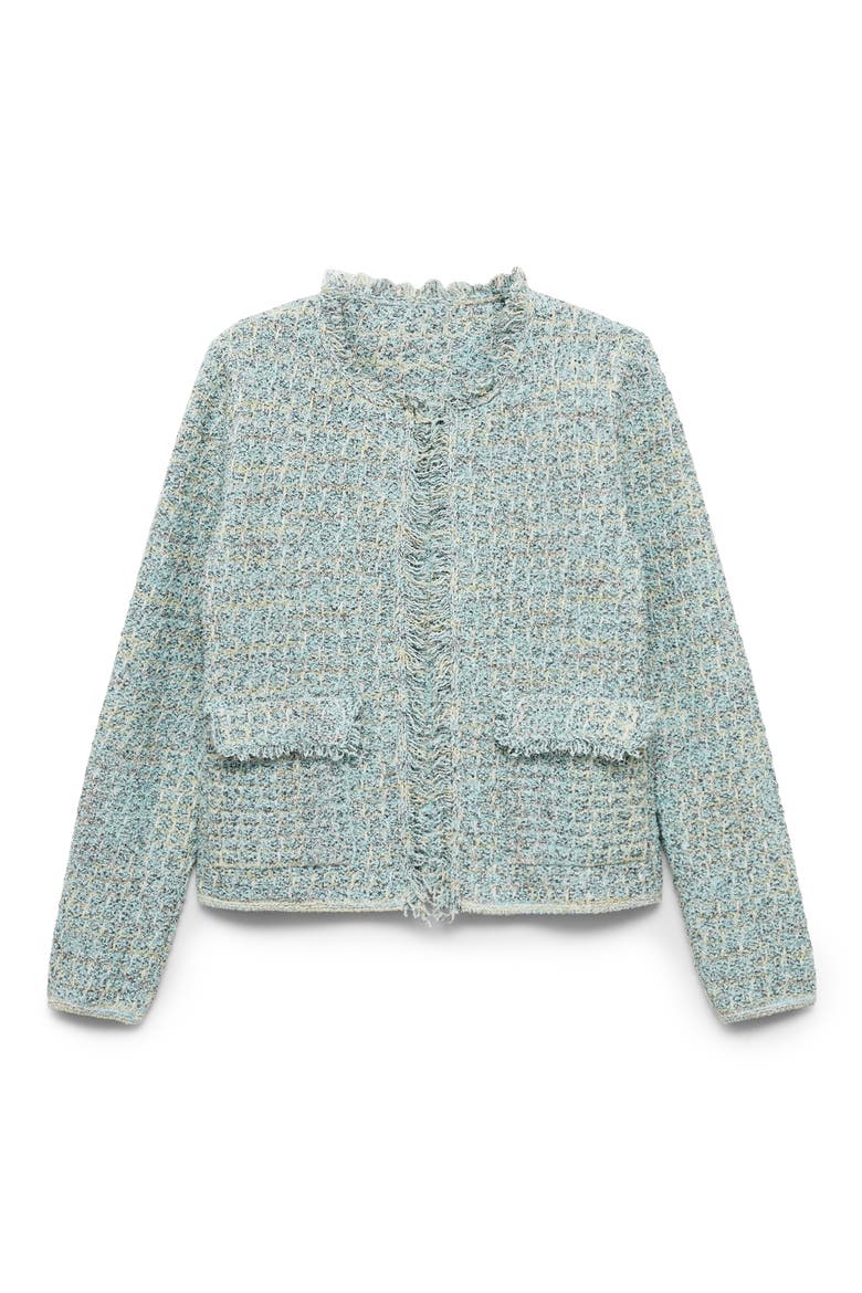 Fringe Trim Tweed Jacket, Alternate, color, AQUA GREEN