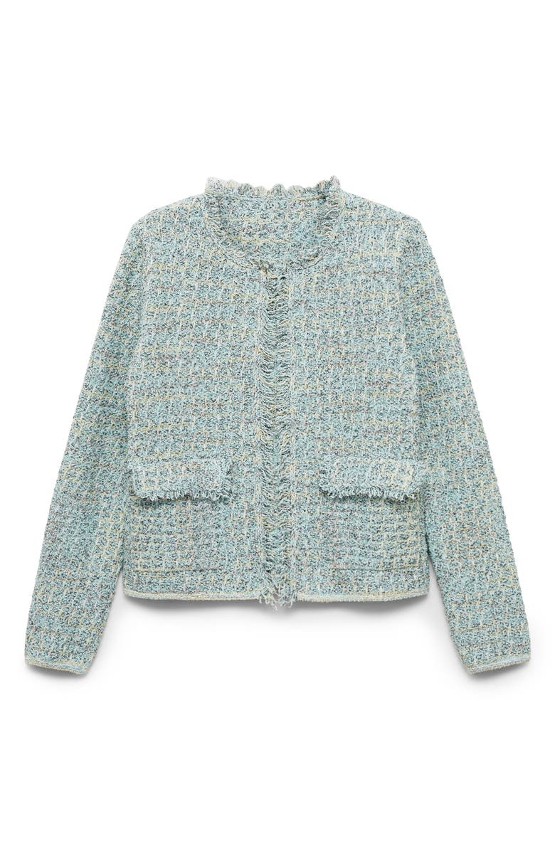 MANGO Fringe Trim Tweed Jacket, Alternate, color,