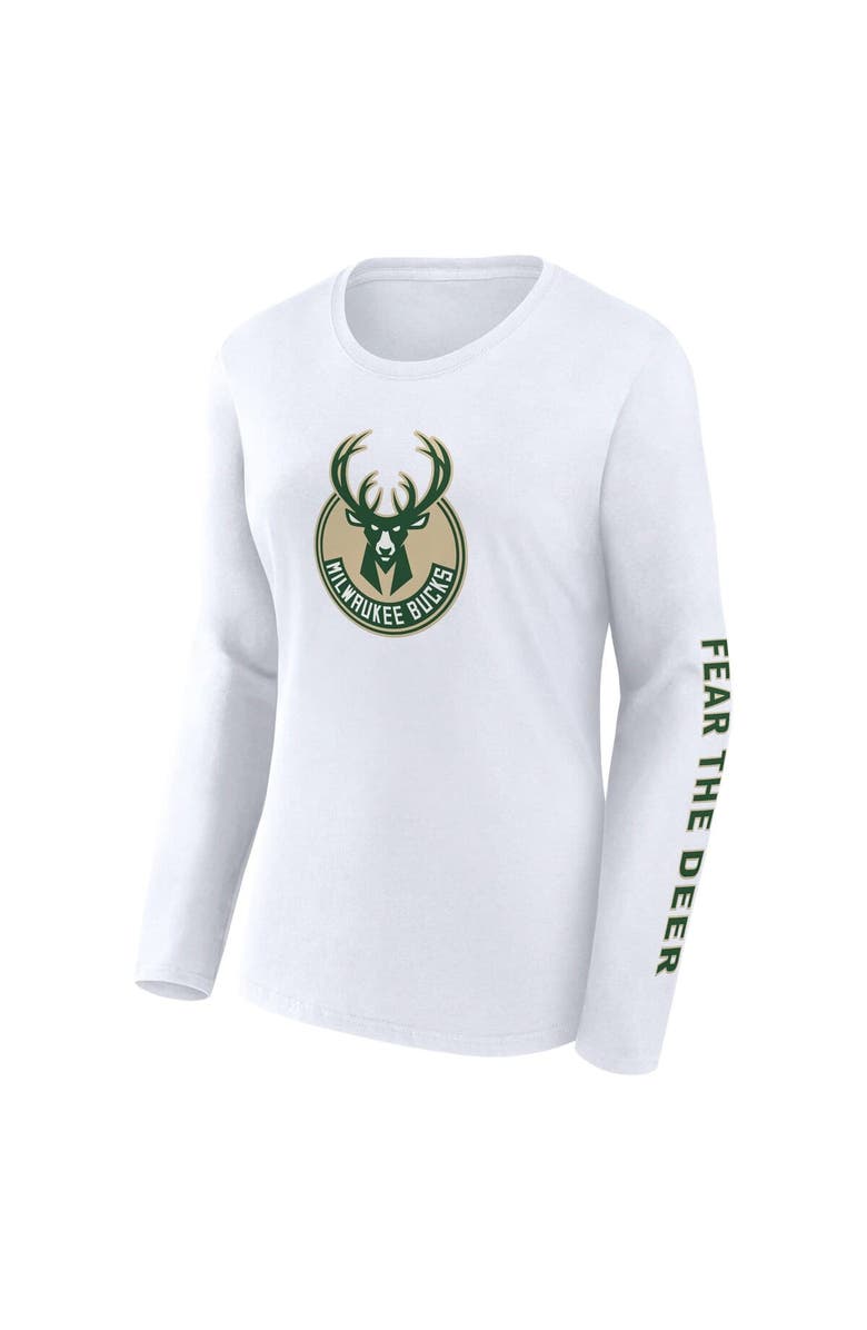 FANATICS Women's Fanatics White Milwaukee Bucks Long Sleeve T-Shirt, Alternate, color, 