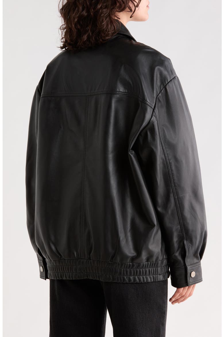 Oversized Leather Bomber Jacket, Alternate, color, BLACK