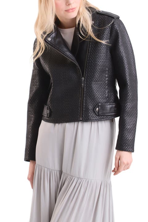 Claire Leather Woven Biker Jacket for Women