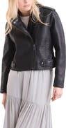 Velez Claire Leather Woven Biker Jacket for Women