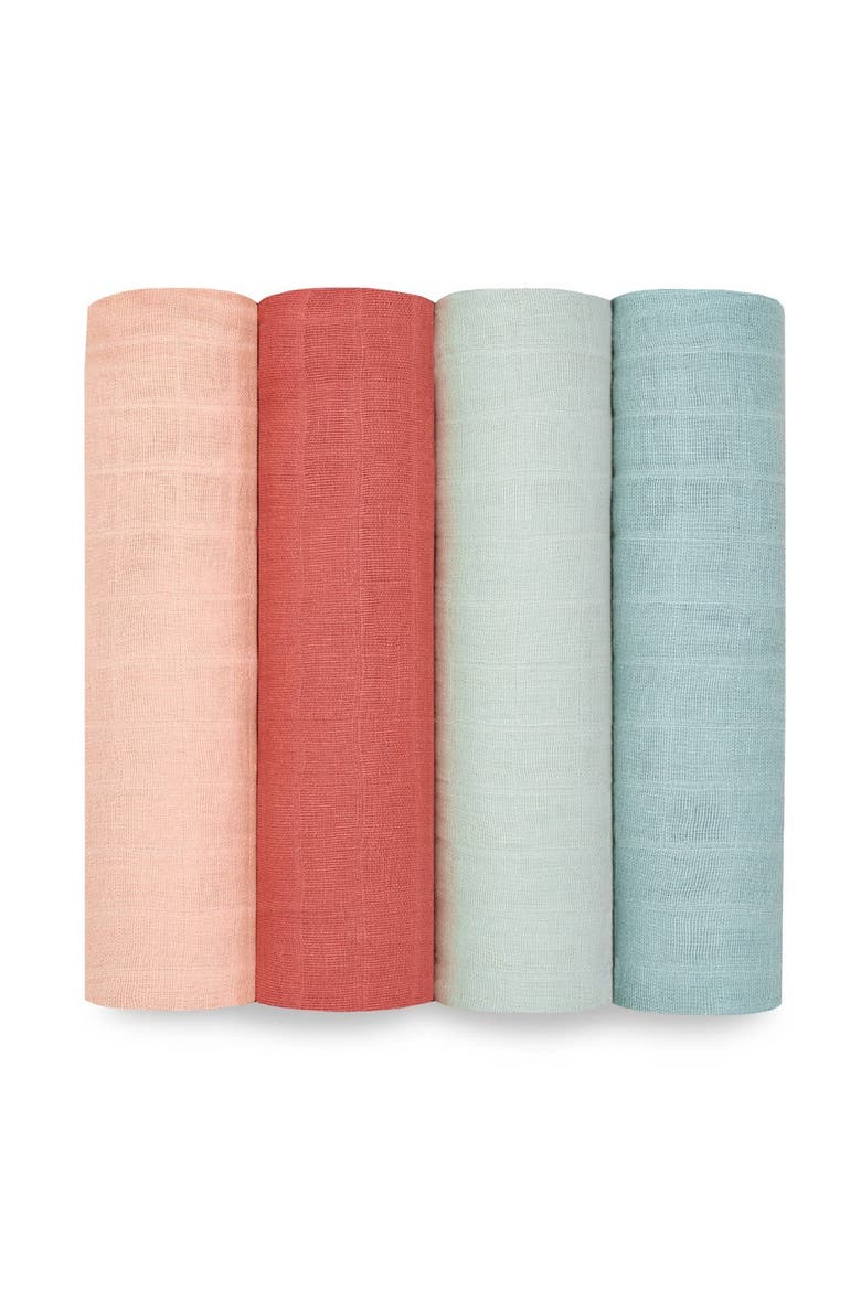 Assorted 4-Pack Organic Cotton Muslin Swaddling Cloths, Main, color, MOTHER EARTH ORGANIC