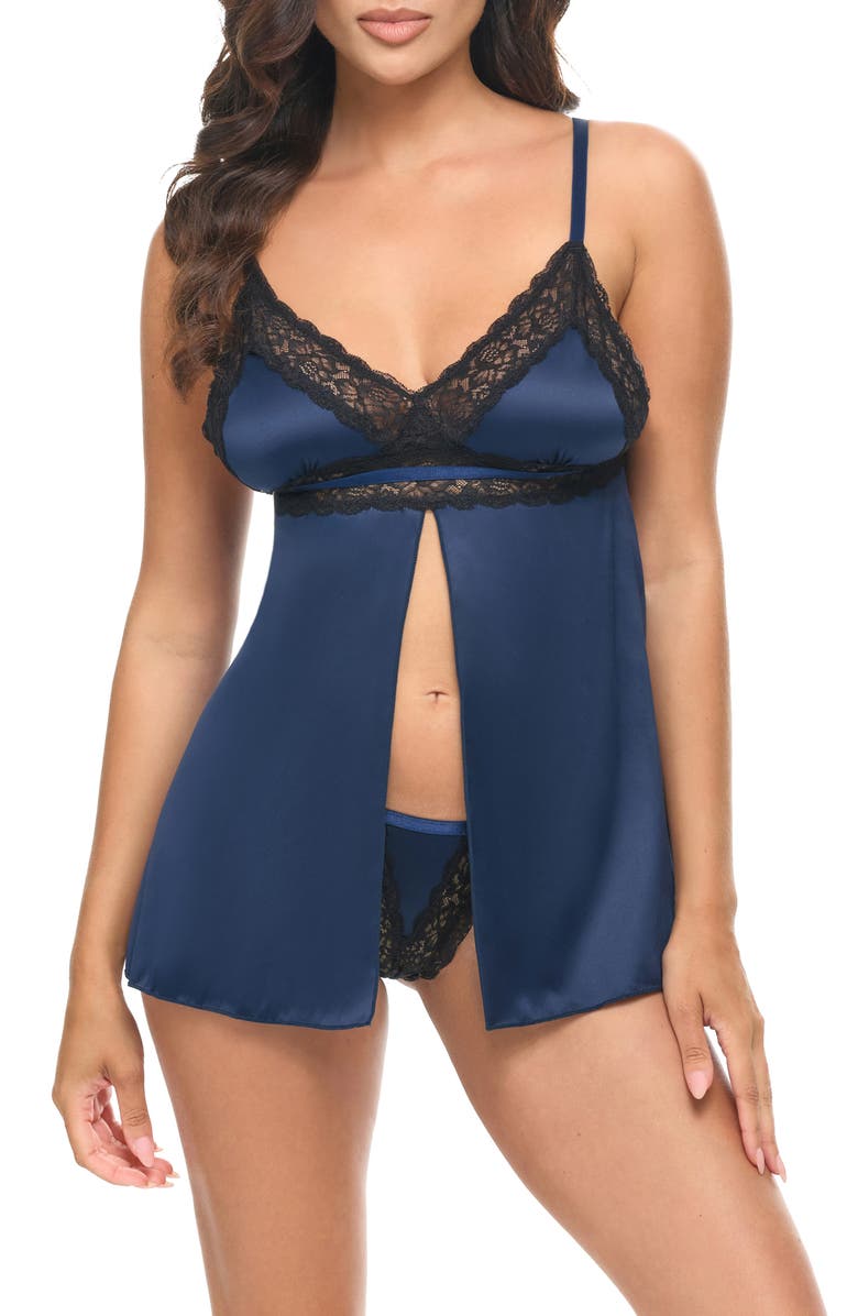 Oh La La Cheri Iris Babydoll Chemise, Main, color, Estate Blue/ Black