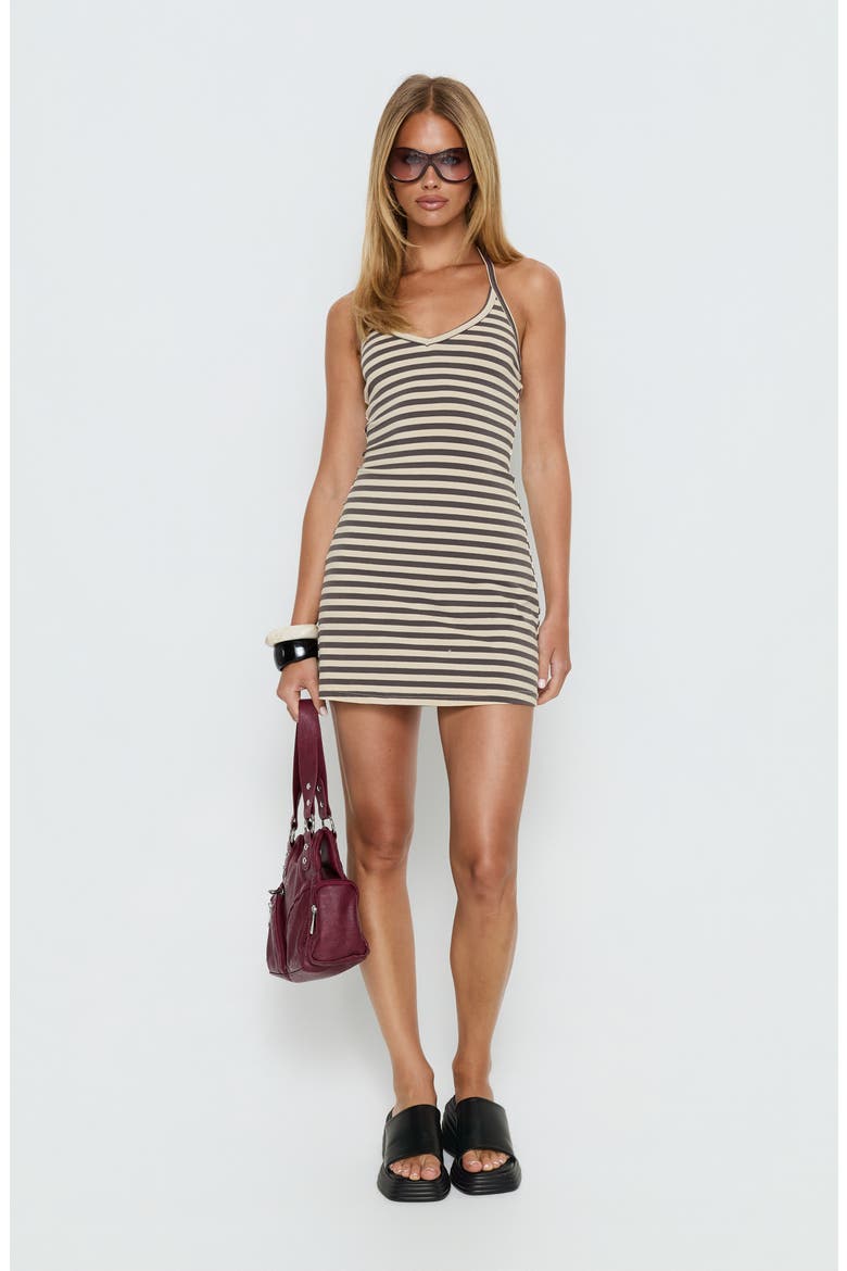 Klova Striped Halter Minidress, Alternate, color, CREAM / GREY
