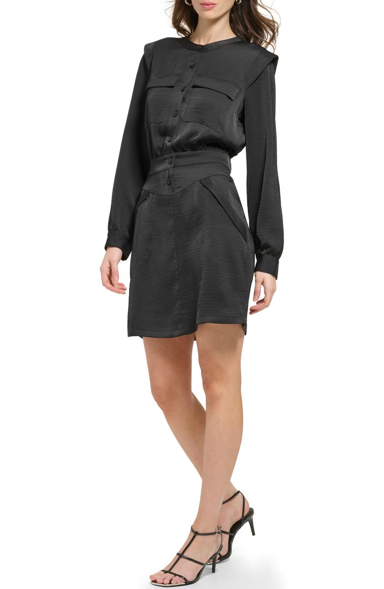DKNY Long Sleeve Satin Shirtdress, Main, color, 