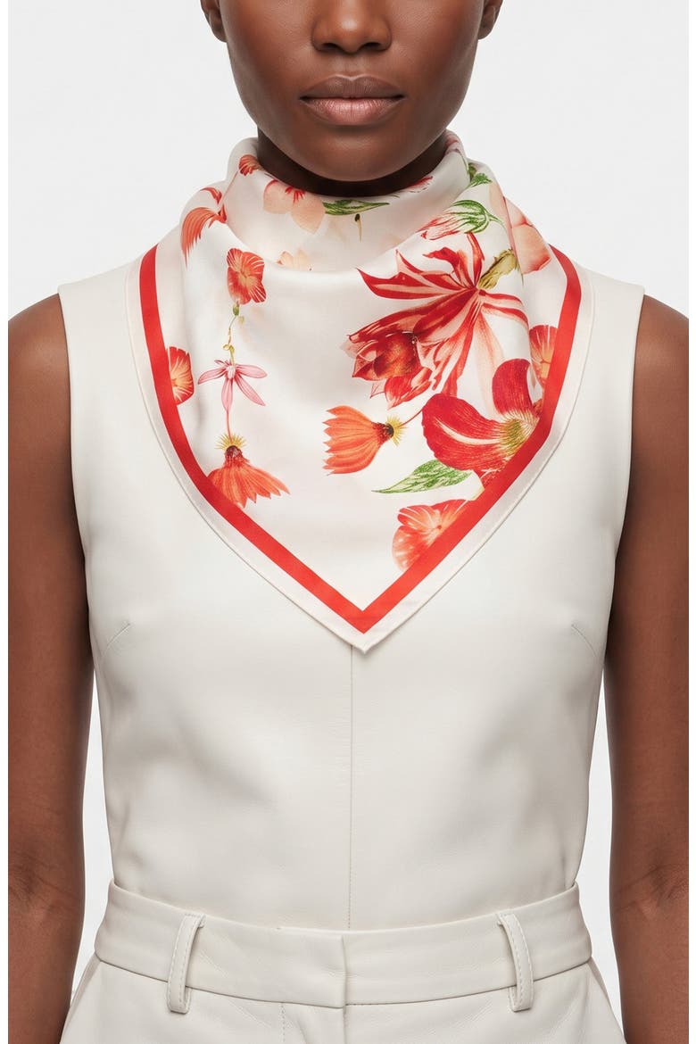 Coral Bloom Double Sided Silk Scarf, Alternate, color, Red